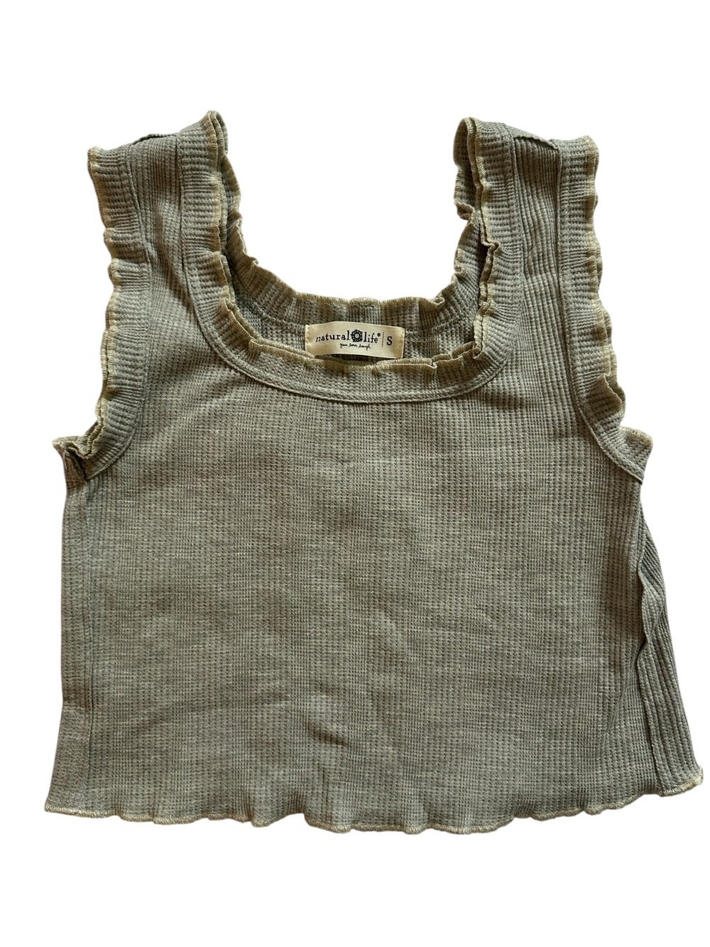 NATURAL LIFE Gray Ruffle Edge Tank Top - Women's